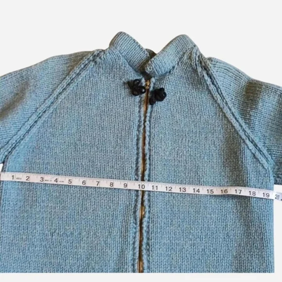 60s 70s Blue Knit Full Zip Cardigan Sweater Jacket, Fall Vintage Winter Knitwear - Picture 8 of 9
